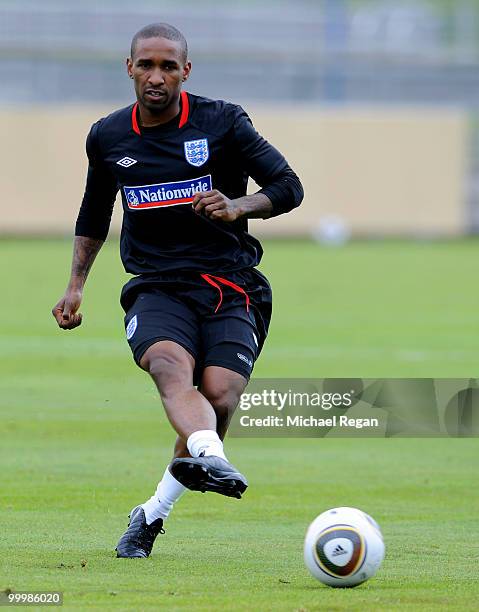 Jermain Defoe plays the ball during an England training session on May 19, 2010 in Irdning, Austria.