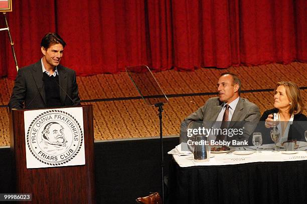 Tom Cruise, Matt Lauer and Meredith Vieira at the Friars Club roast of Matt Lauer at the New York Hilton on October 24, 2008 in New York City.
