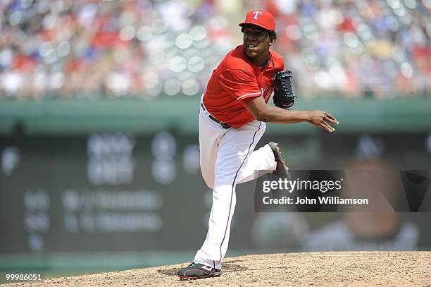 Neftali Feliz of the Texas Rangers pitches during the game against the Oakland Athletics at Rangers Ballpark in Arlington in Arlington, Texas on...