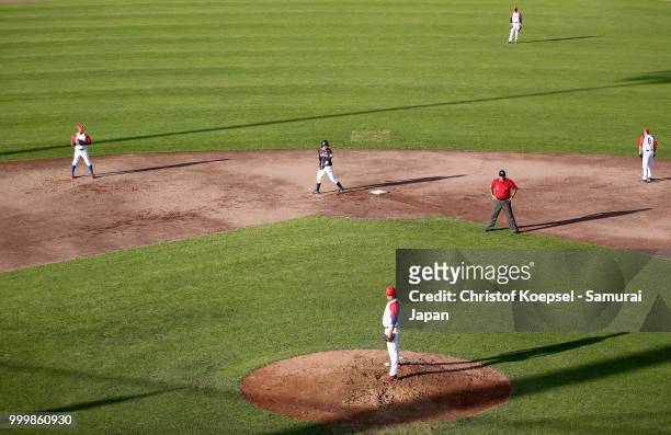 General view of the pitch during the Haarlem Baseball Week game between Cuba and Japan at Pim Mulier Stadion on July 15, 2018 in Haarlem,...