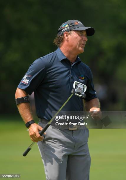 Scott McCarron reacts to his birdie attempt on the third hole during the final round of the PGA TOUR Champions Constellation SENIOR PLAYERS...