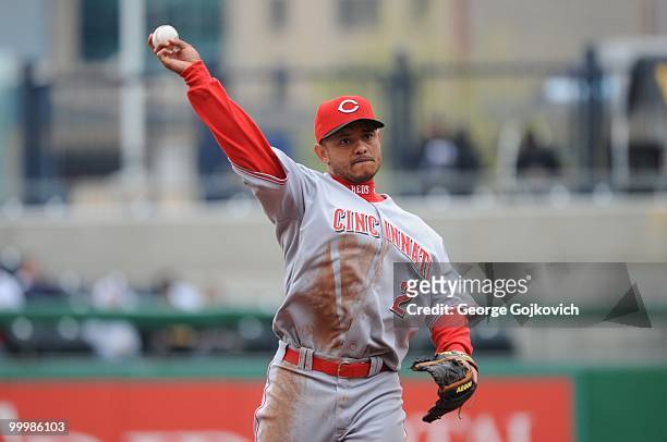 Shortstop Orlando Cabrera of the Cincinnati Reds throws the ball during a Major League Baseball game against the Pittsburgh Pirates at PNC Park on...
