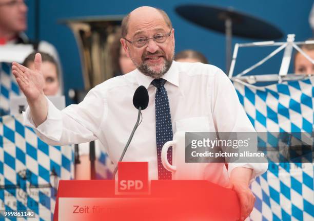 The head of the SPD and the party's chancellor candidate in upcoming elections Martin Schulz attends the Gillamoos Festival in Abensberg, Germany, 4...