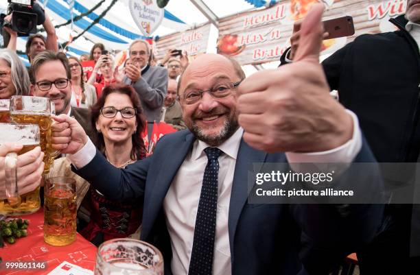 The head of the SPD and the party's chancellor candidate in upcoming elections Martin Schulz attends the Gillamoos Festival in Abensberg, Germany, 4...