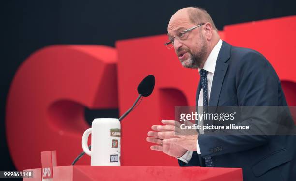 The head of the SPD and the party's chancellor candidate in upcoming elections Martin Schulz attends the Gillamoos Festival in Abensberg, Germany, 4...