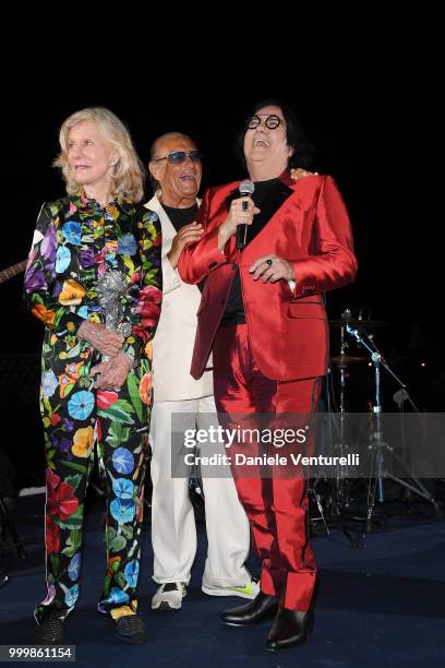 Marina Cicogna, Tony Renis and Renato Zero attend the 2018 Ischia Global Film & Music Fest opening ceremony on July 15, 2018 in Ischia, Italy.