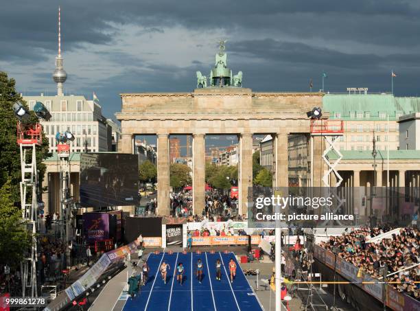 The racing track in front of the Brandenburg Gate at the 'Berlin Flies' DLV international athletics competition in Berlin, Germany, 2 September 2017....