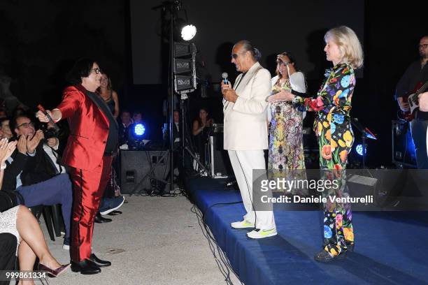 Marina Cicogna, Tony Renis and Renato Zero attend the 2018 Ischia Global Film & Music Fest opening ceremony on July 15, 2018 in Ischia, Italy.