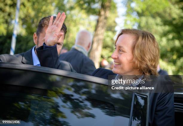 Beatrix von Storch, deputy chairwoman of the AfD party, leaves after the political 'pre-lunch drink' at the folk festival Gillamoos in Abensberg,...