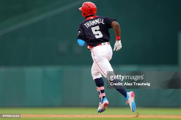 Taylor Trammell of Team USA rounds the bases after hitting a home run in the sixth inning during the SiriusXM All-Star Futures Game at Nationals Park...