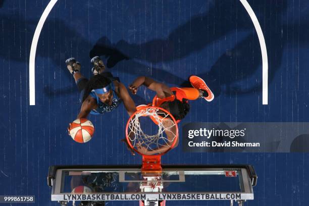 Sylvia Fowles of the Minnesota Lynx shoots the ball against the Connecticut Sun on July 15, 2018 at Target Center in Minneapolis, Minnesota. NOTE TO...