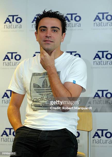 Xavi Hernandez attends a press conference for the ATO Milky brand at the Hotel Princess Sofia on May 19, 2010 in Barcelona, Spain.