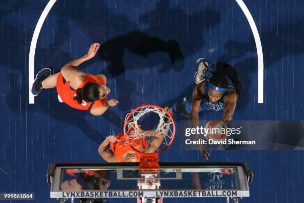 Sylvia Fowles of the Minnesota Lynx shoots the ball against the Connecticut Sun on July 15, 2018 at Target Center in Minneapolis, Minnesota. NOTE TO...