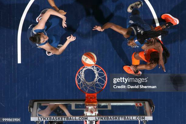 Sylvia Fowles of the Minnesota Lynx shoots the ball against the Connecticut Sun on July 15, 2018 at Target Center in Minneapolis, Minnesota. NOTE TO...