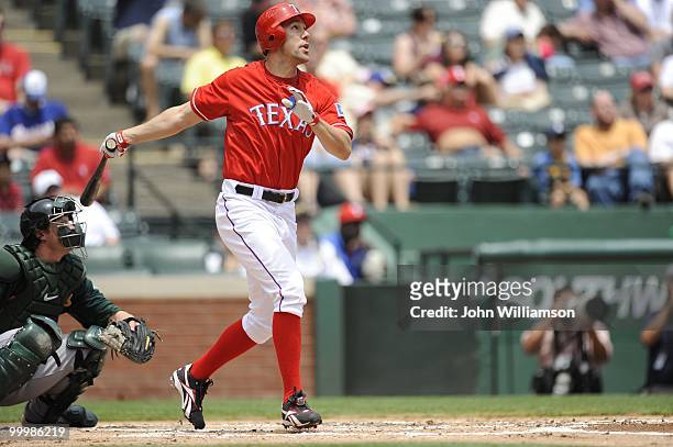 David Murphy of the Texas Rangers bats during the game against the Oakland Athletics at Rangers Ballpark in Arlington in Arlington, Texas on...