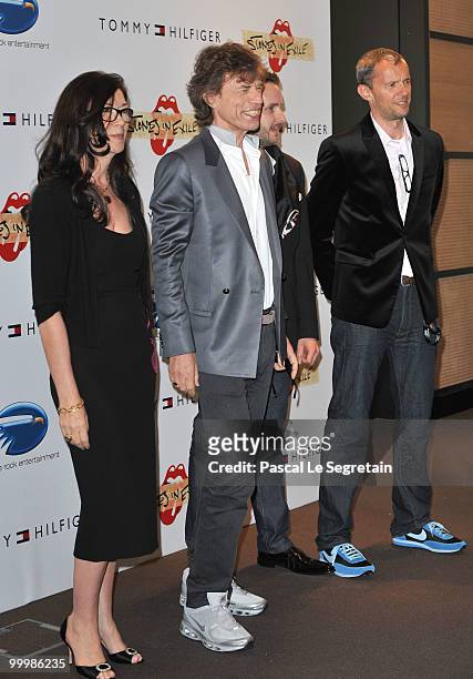 Producer Victoria Pearman and Mick Jagger of the Rolling Stones and producer John Battsek attends the 'Stones In Excile' Photocall at the Majestic...