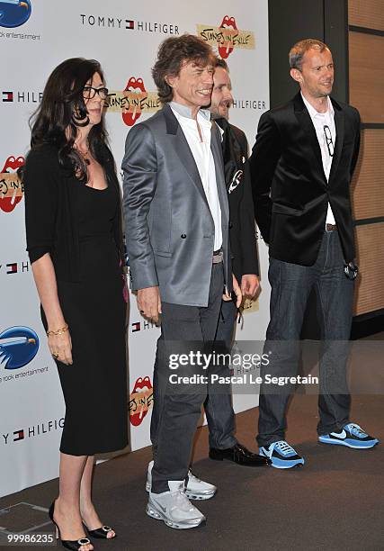 Producer Victoria Pearman and Mick Jagger of the Rolling Stones and producer John Battsek attends the 'Stones In Excile' Photocall at the Majestic...