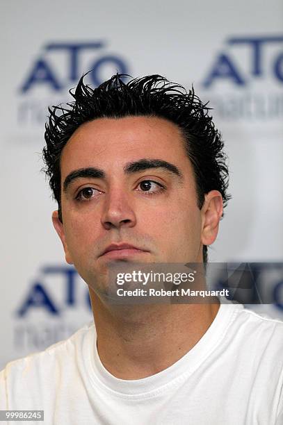 Xavi Hernandez attends a press conference for the ATO Milky brand at the Hotel Princess Sofia on May 19, 2010 in Barcelona, Spain.