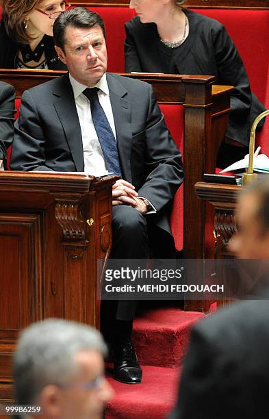 French Industry minister Christian Estrosi sits on the government bench during the session of questions to the government on May 19, 2010 at the...