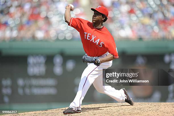 Neftali Feliz of the Texas Rangers pitches during the game against the Oakland Athletics at Rangers Ballpark in Arlington in Arlington, Texas on...