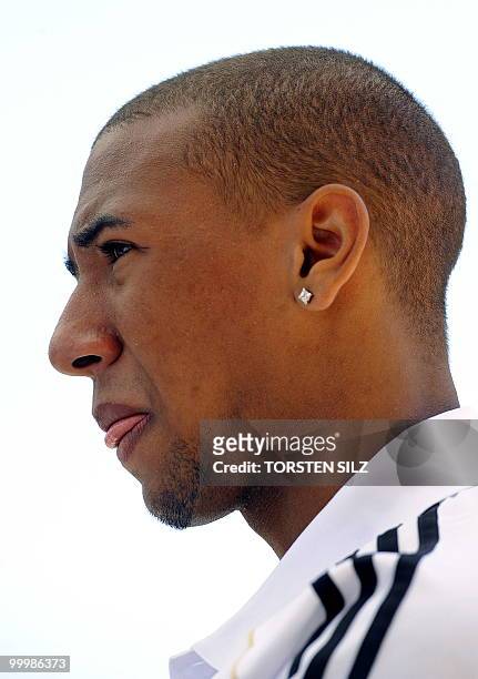 Germany's defender Jerome Boateng poses for photographers during a so-called media day at the Verdura Golf and Spa resort, near Sciacca May 19, 2010....