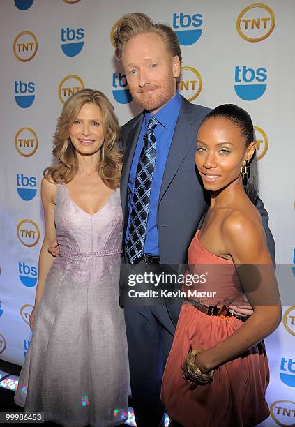 Kyra Sedgwick, Conan O'Brien and Jada Pinkett Smith attend the TEN Upfront presentation at Hammerstein Ballroom on May 19, 2010 in New York City....