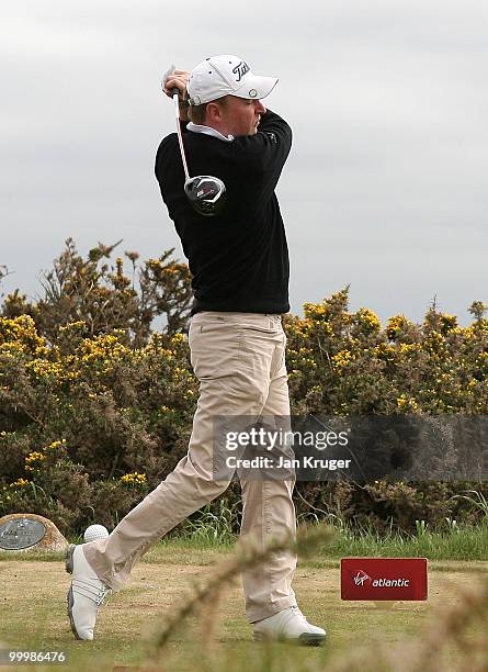 Nathan Stead of Shipley in action during the Virgin Atlantic PGA National Pro-Am Championship regional final at St Annes Old Links Golf Club on May...