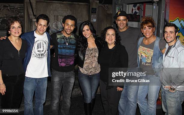 Priscilla Lopez, David Del Rio, Corbin Bleu, Demi Lovato, Olga Merediz, Christopher Jackson, Doreen Montalvo, Noah Rivera pose backstage after a...