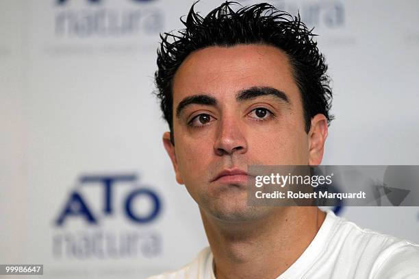 Xavi Hernandez attends a press conference for the ATO Milky brand at the Hotel Princess Sofia on May 19, 2010 in Barcelona, Spain.