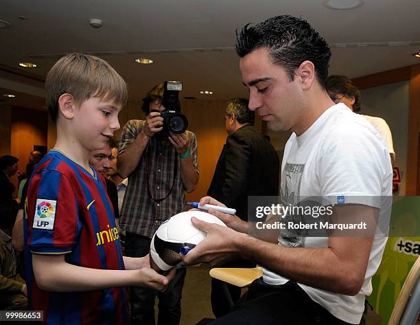 Xavi Hernandez attends a press conference for the ATO Milky brand at the Hotel Princess Sofia on May 19, 2010 in Barcelona, Spain.