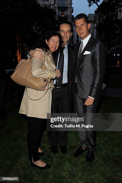 Maria Cristina Modonesi, Claudio Castiglioni of Tods and Stefano Tonchi attend the cocktail reception for W Magazine's editor-in-chief at the Bulgari...