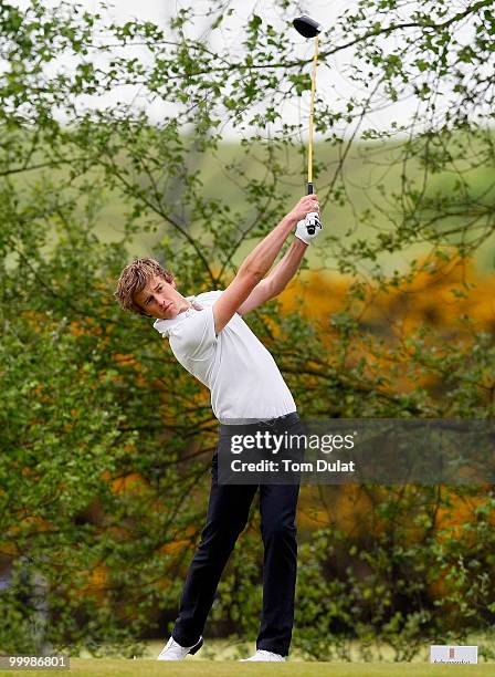 Alexander Blewett of Cumberwell Park tees off from the 17th hole during the Business Fort plc English PGA Championship Regional Qualifier at...