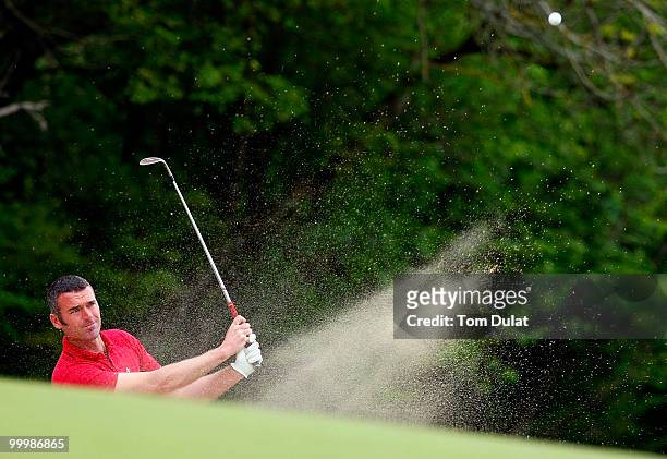 Barry Austin of Downes Crediton plays out of the bunker during the Business Fort plc English PGA Championship Regional Qualifier at Cumberwell Park...