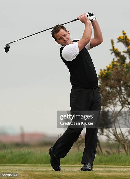 Simon Eaton of Nelson in action during the Virgin Atlantic PGA National Pro-Am Championship regional final at St Annes Old Links Golf Club on May 19,...