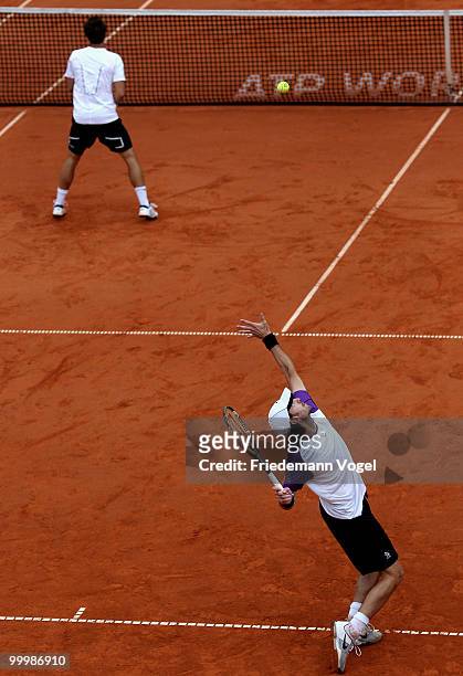 Philip Kohlschreiber in action during the double with Christopher Kas during their match against Juan Monaco and Horacio Zeballos of Argentina during...