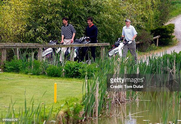 Richard Sadler of Killiow leads the group across a bridge during the Business Fort plc English PGA Championship Regional Qualifier at Cumberwell Park...