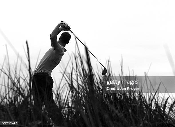 Competitor drives of the 6th tee during the Virgin Atlantic PGA National Pro-Am Championship regional final at St Annes Old Links Golf Club on May...