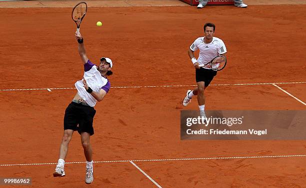 Philip Kohlschreiber in action during the double with Christopher Kas during their match against Juan Monaco and Horacio Zeballos of Argentina during...