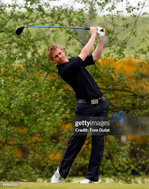 Jack Stevenson of St. Mellion tees off from the 17th hole during the Business Fort plc English PGA Championship Regional Qualifier at Cumberwell Park...