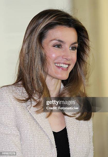 Princess Letizia of Spain receives members of the 'Principe de Girona' foundation, at El Pardo Palace on May 19, 2010 in Madrid, Spain.