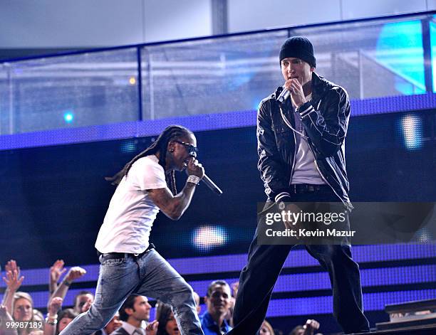 Lil Wayne and Eminem performs onstage at the 52nd Annual GRAMMY Awards held at Staples Center on January 31, 2010 in Los Angeles, California.