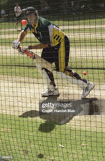 Matthew Hayden of Australia bats in the nets during training at The WACA, Perth, Australia. DIGITAL IMAGE. Mandatory Credit: Hamish Blair/ALLSPORT