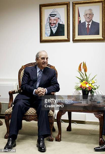 In this handout image from the Palestinian Press Office, U.S. Mideast envoy George Mitchell meets with Palestinian President Mahmoud Abbas on May 19,...