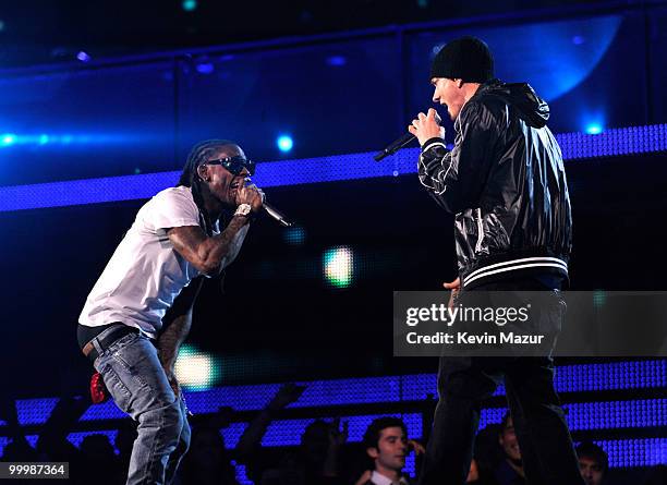 Lil Wayne and Eminem performs onstage at the 52nd Annual GRAMMY Awards held at Staples Center on January 31, 2010 in Los Angeles, California.