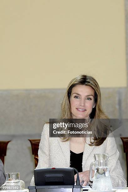 Princess Letizia of Spain receives members of the 'Principe de Girona' foundation, at El Pardo Palace on May 19, 2010 in Madrid, Spain.