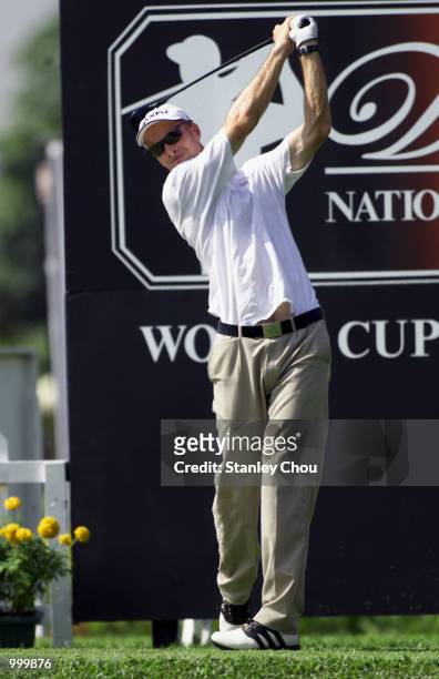 Thomas Gogele of Germany tees off during the Second Round of the Foursome Stroke Play during the Davidoff Nations Cup- World Cup Qualifier 2001 held...