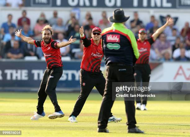 Imran Tahir of Durham makes an appeal for a wicket during the Vitality Blast match between Durham Jets and Yorkshire Vikings at the Emirates...