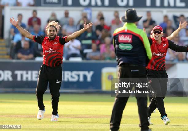 Imran Tahir of Durham makes an appeal for a wicket during the Vitality Blast match between Durham Jets and Yorkshire Vikings at the Emirates...