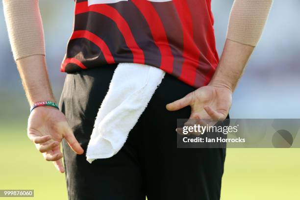James Weighell of Durham reaches for his towel during the Vitality Blast match between Durham Jets and Yorkshire Vikings at the Emirates Riverside on...