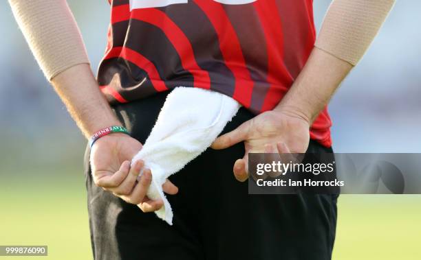 James Weighell of Durham reaches for his towel during the Vitality Blast match between Durham Jets and Yorkshire Vikings at the Emirates Riverside on...